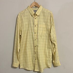 L.L. Bean Men's Yellow Blue Check Trim Fit Button Down Shirt size L Tall Casual